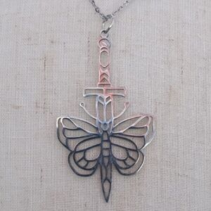 ❤️ 2/$20 Dagger Butterfly Grunge Y2k Alt Stainless Steel Necklace NWT Handmade